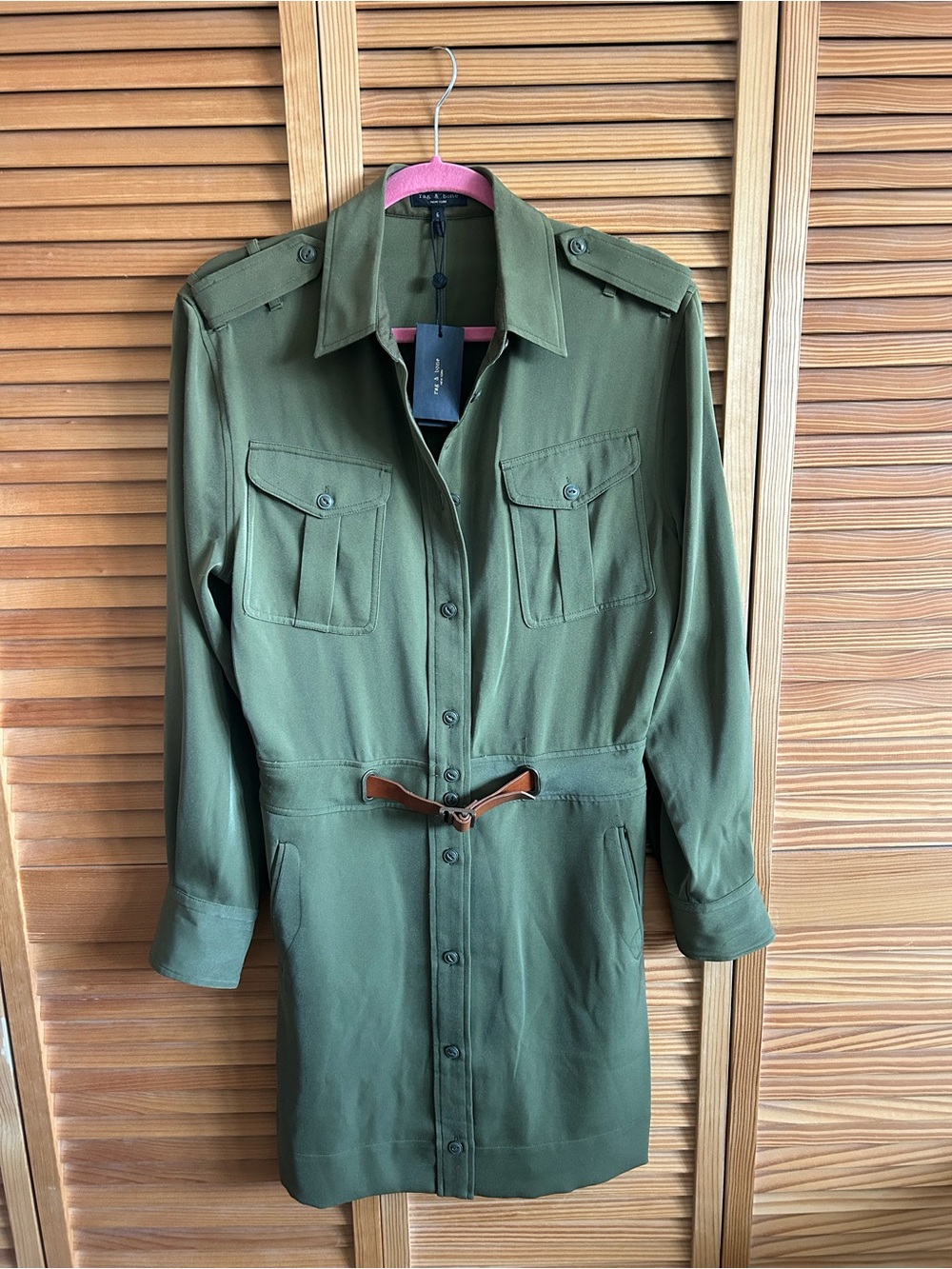 rag & bone Olive Green Military Shirt Dress with Leather Belt